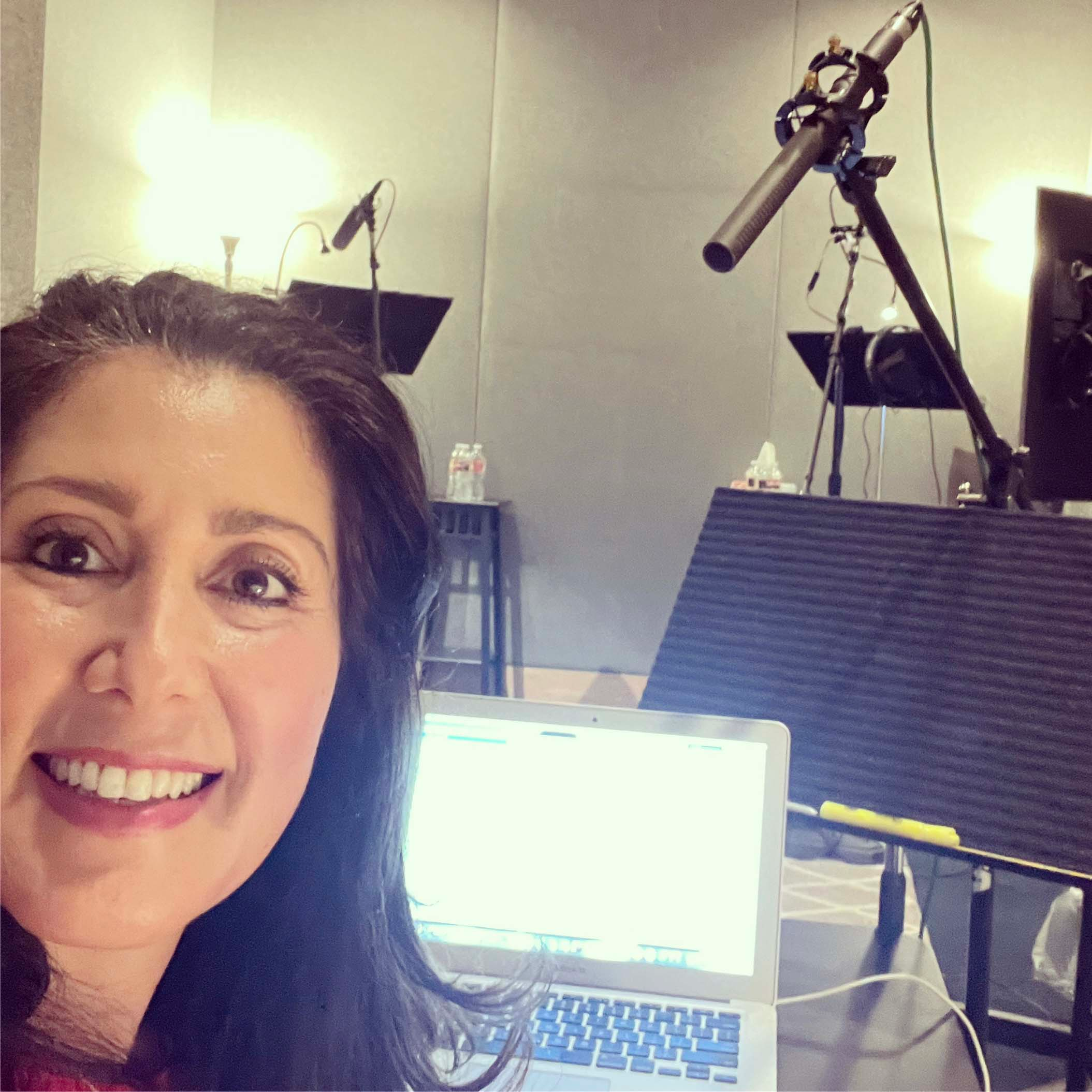 Rachel Steinman in the Dear Family podcast studio